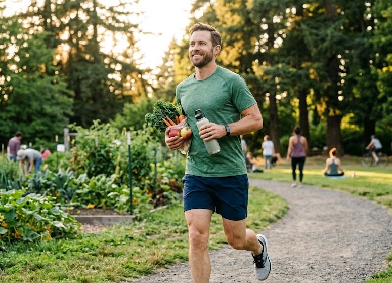 Жена практикува осъзнато дишане сред зелена природа